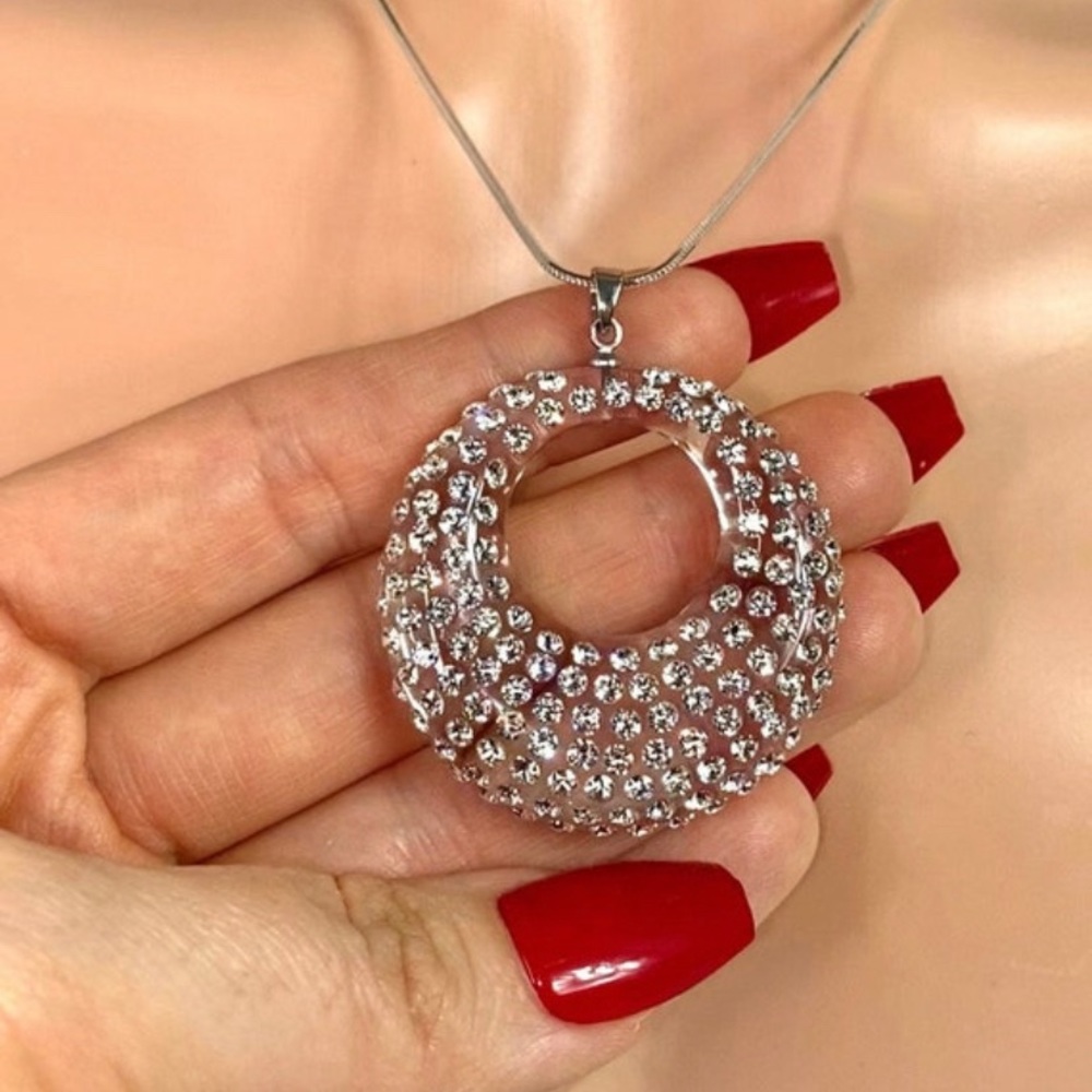 Acrylic Oval Necklace Embellished With Genuine “Crystal Stone Elements” New!